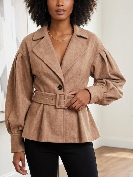 12th Tribe Jackets & Blazers - 12th Tribe Russet Brown Balloon sleeve belted Western Earth tone blazer jacket M